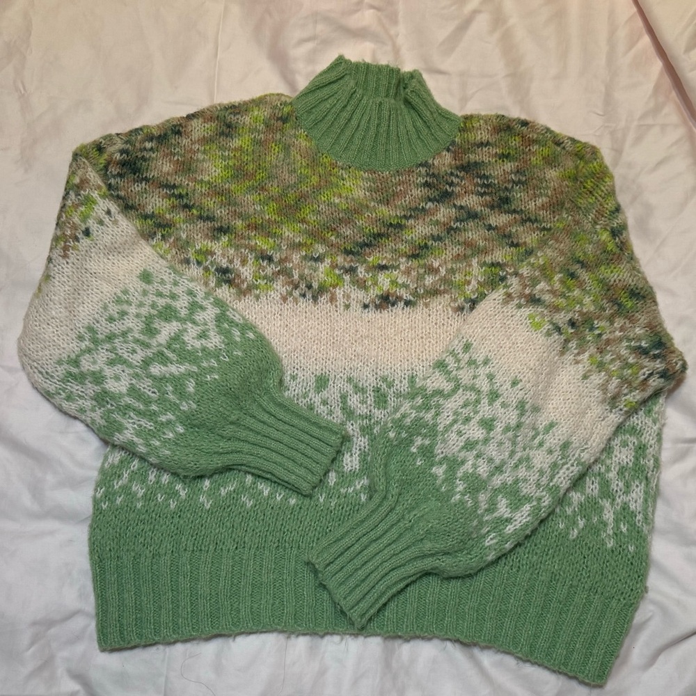 Aerie Green and Cream Cowl Neck Sweater